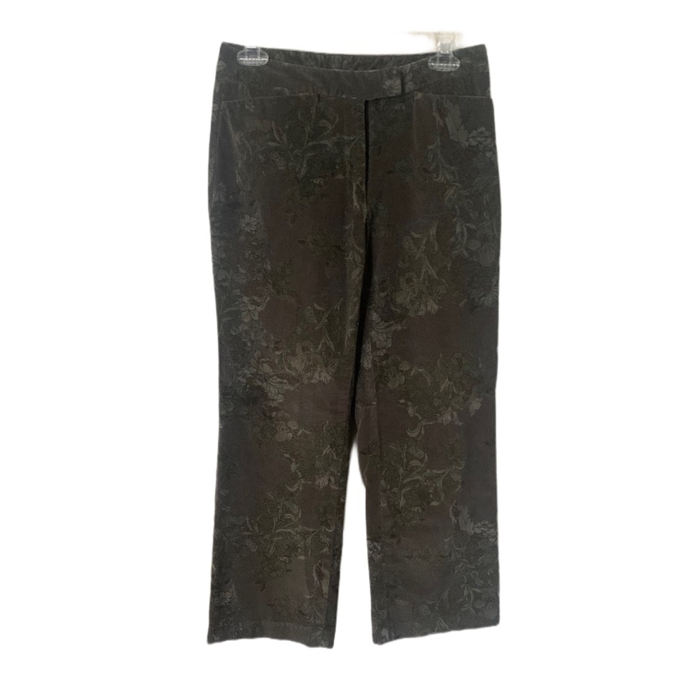 J Jill Moss Green Floral Corduroy Trousers